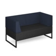 Nera modular soft seating double bench with double back and arms and black frame - elapse grey seat with range blue back