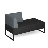 Nera modular soft seating double bench with right hand back and arm and black frame - elapse grey seat with late grey back