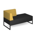 Nera modular soft seating double bench with right hand back and arm and black frame - elapse grey seat with lifetime yellow back