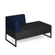 Nera modular soft seating double bench with right hand back and arm and black frame - elapse grey seat with maturity blue back