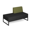 Nera modular soft seating double bench with left hand back and black frame - elapse grey seat with endurance green back