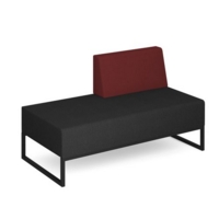 Nera modular soft seating double bench with left hand back and black frame - elapse grey seat with extent red back