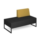 Nera modular soft seating double bench with left hand back and black frame - elapse grey seat with lifetime yellow back