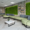 Nera modular soft seating double bench with right hand back and black frame - elapse grey seat with lifetime yellow back