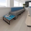 Nera modular soft seating double bench with right hand back and black frame - elapse grey seat with lifetime yellow back