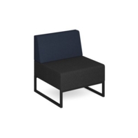 Nera modular soft seating single bench with back and black frame - elapse grey seat with range blue back