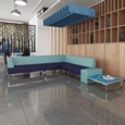 Nera modular soft seating single bench with back and black frame - elapse grey seat with range blue back