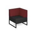 Nera modular soft seating single bench with back and left arm and black frame - elapse grey seat with extent red back
