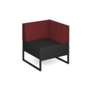 Nera modular soft seating single bench with back and left arm and black frame - elapse grey seat with extent red back