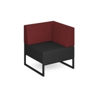 Nera modular soft seating single bench with back and left arm and black frame - elapse grey seat with extent red back