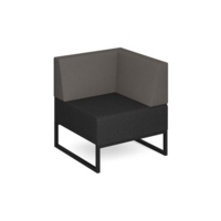 Nera modular soft seating single bench with back and left arm and black frame - elapse grey seat with forecast grey back