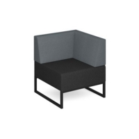 Nera modular soft seating single bench with back and left arm and black frame - elapse grey seat with late grey back