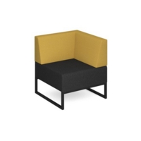 Nera modular soft seating single bench with back and left arm and black frame - elapse grey seat with lifetime yellow back