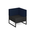 Nera modular soft seating single bench with back and left arm and black frame - elapse grey seat with maturity blue back