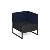 Nera modular soft seating single bench with back and left arm and black frame - elapse grey seat with maturity blue back