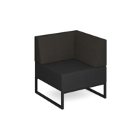 Nera modular soft seating single bench with back and left arm and black frame - elapse grey seat with present grey back