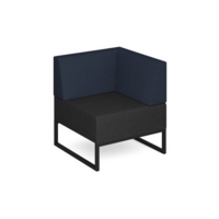 Nera modular soft seating single bench with back and left arm and black frame - elapse grey seat with range blue back