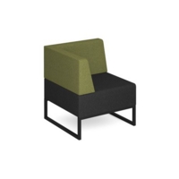 Nera modular soft seating single bench with back and right arm and black frame - elapse grey seat with endurance green back