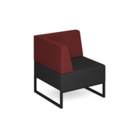 Nera modular soft seating single bench with back and right arm and black frame - elapse grey seat with extent red back