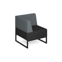 Nera modular soft seating single bench with back and right arm and black frame - elapse grey seat with late grey back