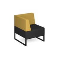 Nera modular soft seating single bench with back and right arm and black frame - elapse grey seat with lifetime yellow back