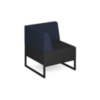Nera modular soft seating single bench with back and right arm and black frame - elapse grey seat with range blue back