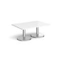 Pisa rectangular coffee table with round chrome bases 1200mm x 800mm - white