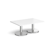 Pisa rectangular coffee table with round chrome bases 1200mm x 800mm - white