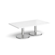Pisa rectangular coffee table with round chrome bases 1400mm x 800mm - white
