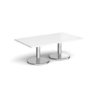 Pisa rectangular coffee table with round chrome bases 1400mm x 800mm - white