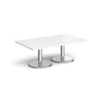 Pisa rectangular coffee table with round chrome bases 1400mm x 800mm - white