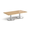 Pisa rectangular coffee table with round chrome bases 1600mm x 800mm - oak