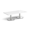 Pisa rectangular coffee table with round chrome bases 1600mm x 800mm - white