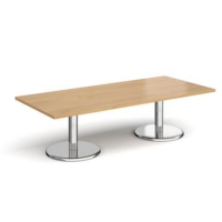 Pisa rectangular coffee table with round chrome bases 1800mm x 800mm - oak