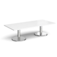 Pisa rectangular coffee table with round chrome bases 1800mm x 800mm - white