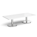 Pisa rectangular coffee table with round chrome bases 1800mm x 800mm - white
