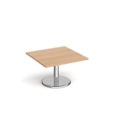 Pisa square coffee table with round chrome base 800mm - beech
