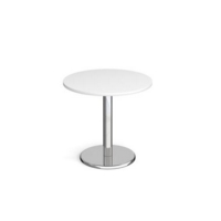 Pisa circular dining table with round chrome base 800mm - white