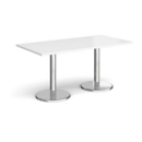 Pisa rectangular dining table with round chrome bases 1600mm x 800mm - white