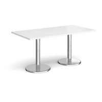 Pisa rectangular dining table with round chrome bases 1600mm x 800mm - white