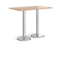 Pisa rectangular poseur table with round chrome bases 1400mm x 800mm - beech