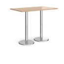 Pisa rectangular poseur table with round chrome bases 1400mm x 800mm - beech