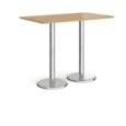 Pisa rectangular poseur table with round chrome bases 1400mm x 800mm - oak