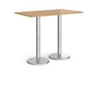 Pisa rectangular poseur table with round chrome bases 1400mm x 800mm - oak