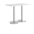 Pisa rectangular poseur table with round chrome bases 1400mm x 800mm - white