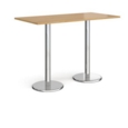 Pisa rectangular poseur table with round chrome bases 1600mm x 800mm - oak