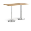 Pisa rectangular poseur table with round chrome bases 1600mm x 800mm - oak