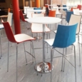 Pisa rectangular poseur table with round chrome bases 1600mm x 800mm - oak
