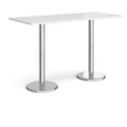 Pisa rectangular poseur table with round chrome bases 1800mm x 800mm - white