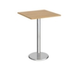 Pisa square poseur table with round chrome base 800mm - oak